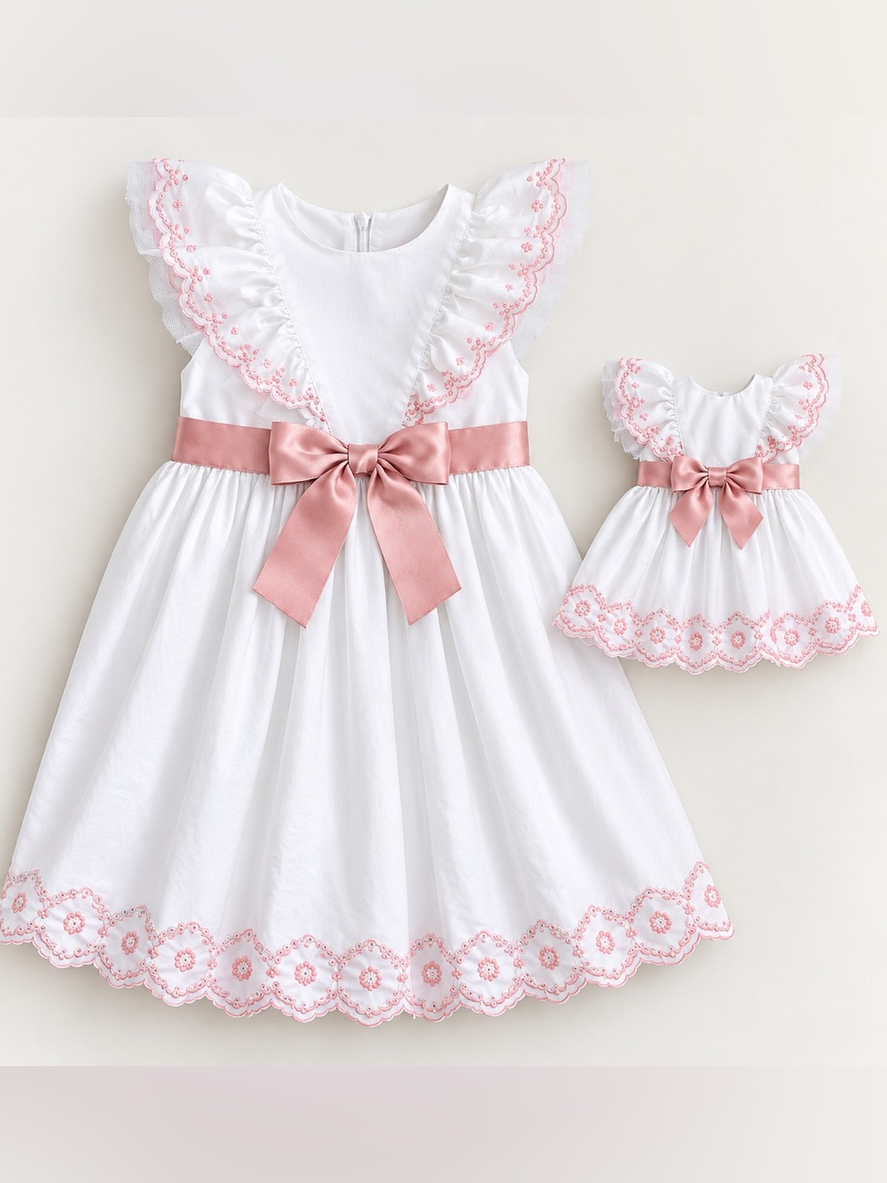 American Girl Bitty Baby Matching Girl & Doll Dress Set Size 4 White Pink